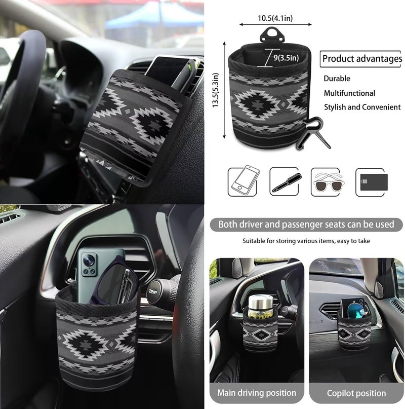 Wanyint Aztec Black 15 PCS Car Seat Cover Full Set, with Steering Wheel Cover Seat Belt Strap Cover Trash Cans Rear View Mirror Cover Cup Coaster Keychain Air Vent Storage Bag Car Decor Universal Fit - Image 5